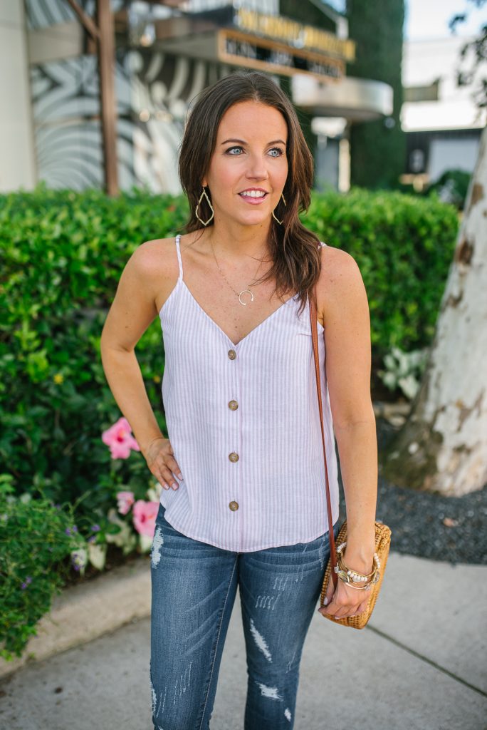 summer outfit | striped button front cami | stone bangles | Houston Fashion Blogger Lady in Violet