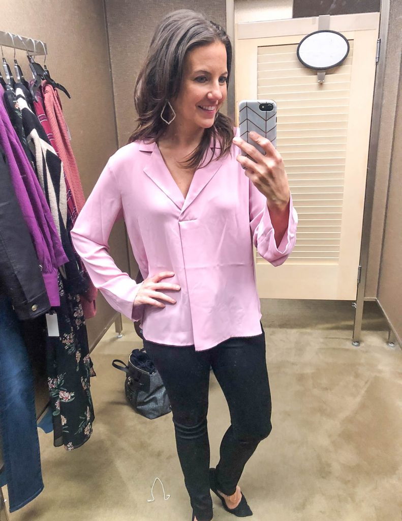 work outfit | pink blouse | black pants | Houston Fashion Blogger Lady in Violet