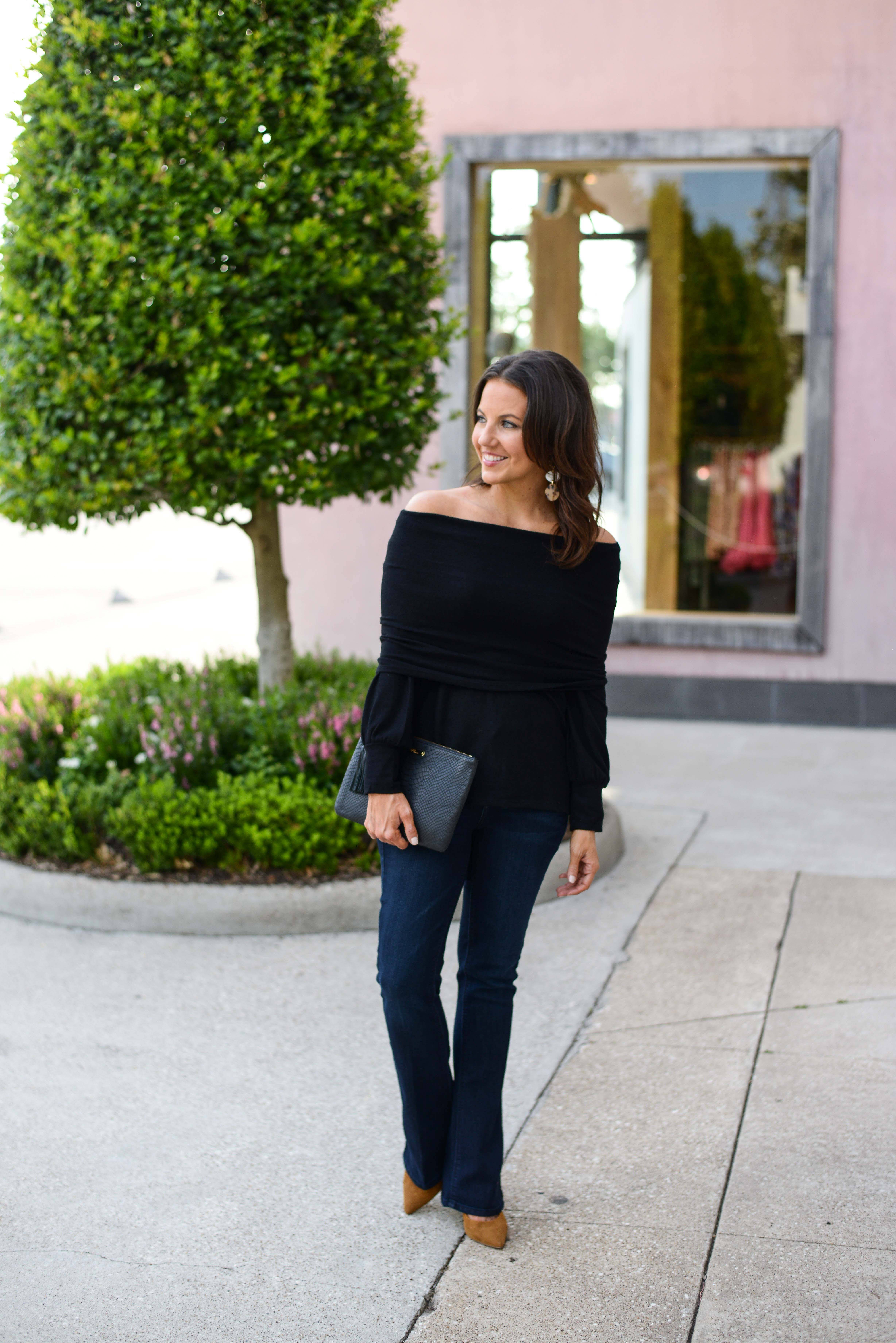 black bootcut jeans outfit