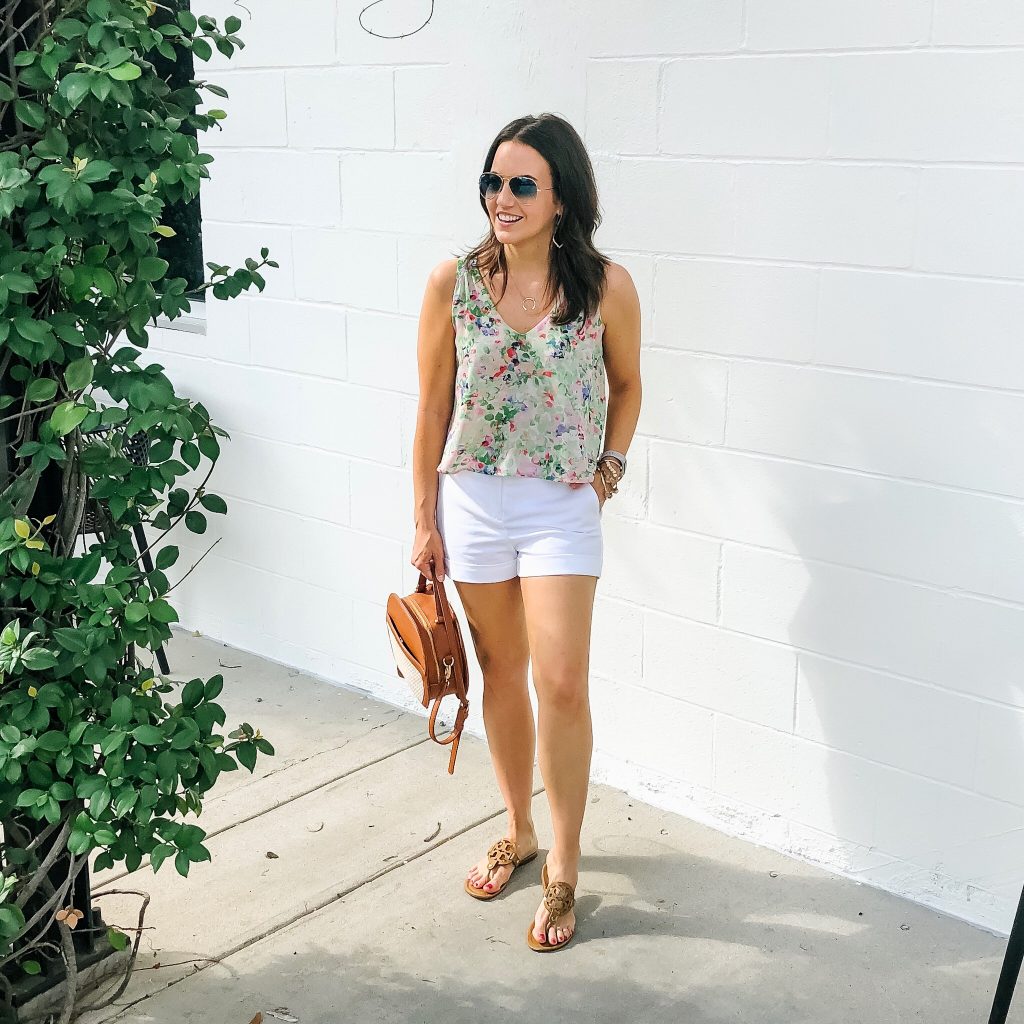 summer outfit | floral crop top | white cotton shorts | Affordable Fashion Blog Lady in Violet