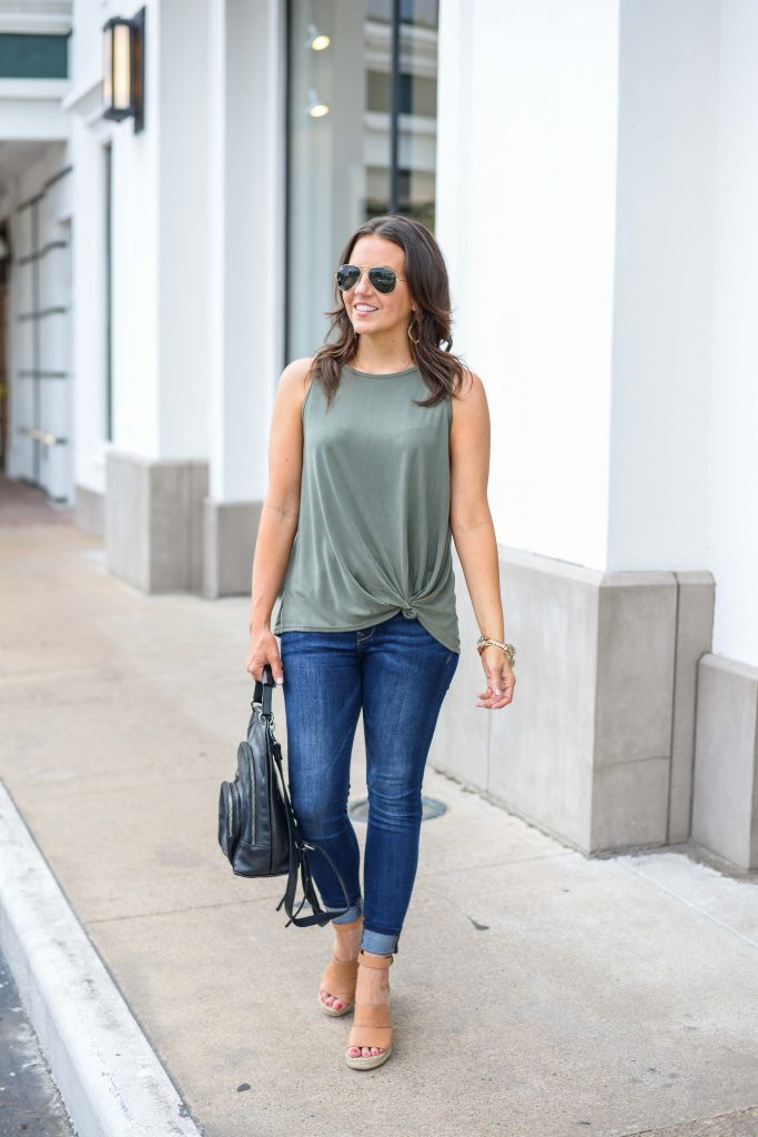 summer style | light green tank top | blue skinny jeans | Everyday Fashion Blog Lady in Violet