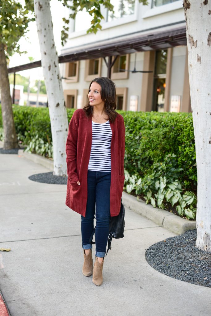 outfit with red cardigan