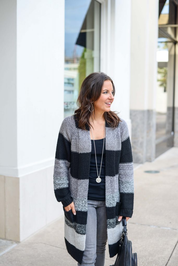 layered fall outfit | long black cardigan | black tank top | Casual Fashion Blog Lady in Violet