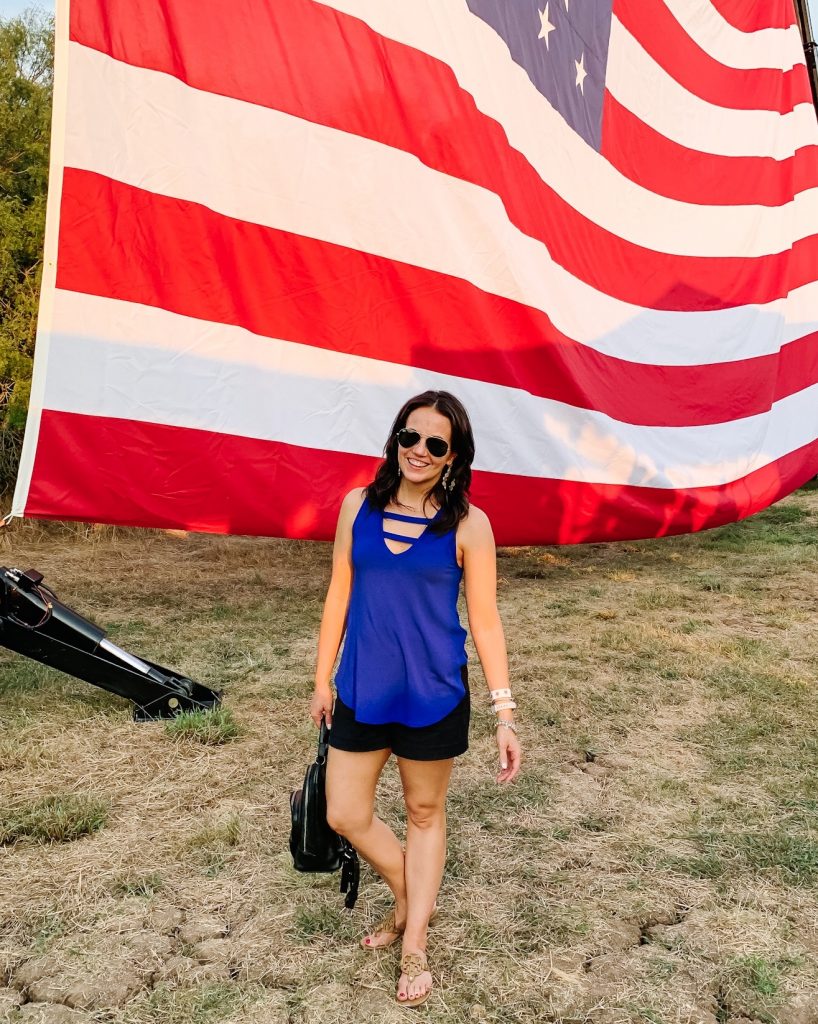  patriotic outfit | blue tank top | black cotton shorts | Texas Fashion Blog Lady in Violet