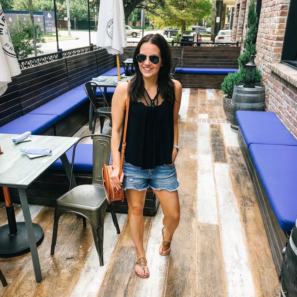 summer outfit | black crop top | distressed jean shorts | Casual Fashion Blog Lady in Violet