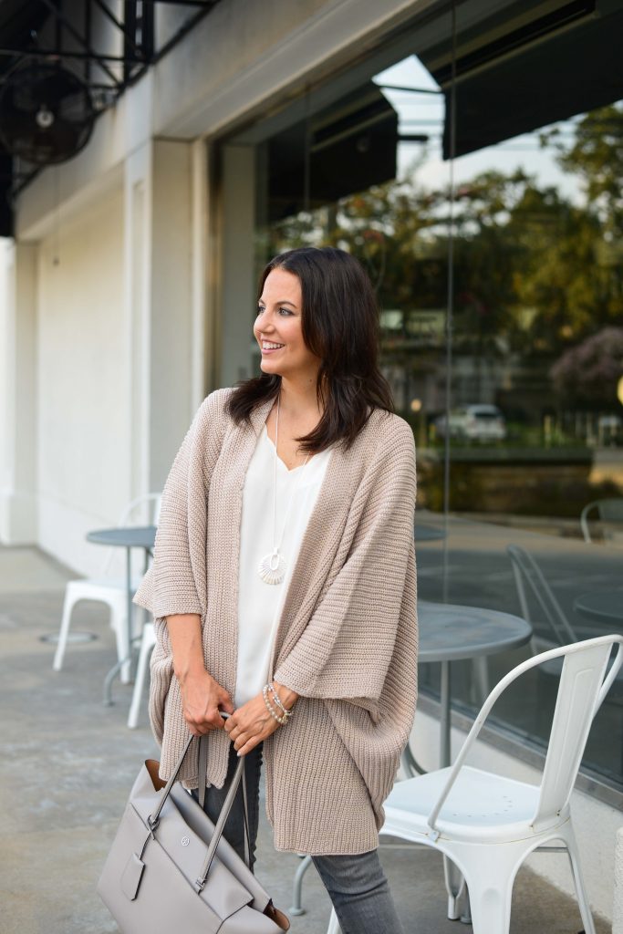 casual weekend outfit | pink metallic cardigan | ivory cami top | Everyday Fashion Blog Lady in Violet