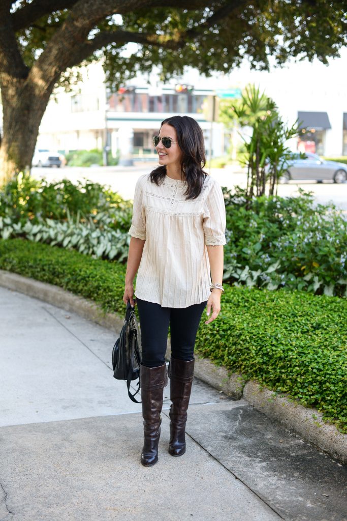 fall outfit | ivory lace blouse | black jeans | Popular Fashion Blog Lady in Violet