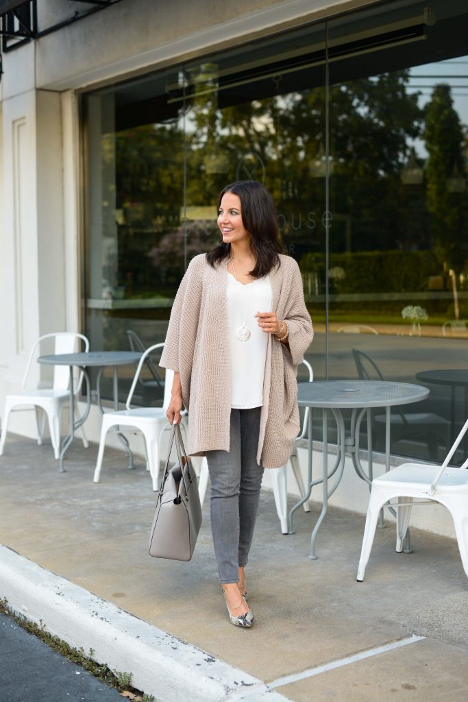 fall outfit | light pink cardigan | gray skinny jeans | Affordable Fashion Blog Lady in violet