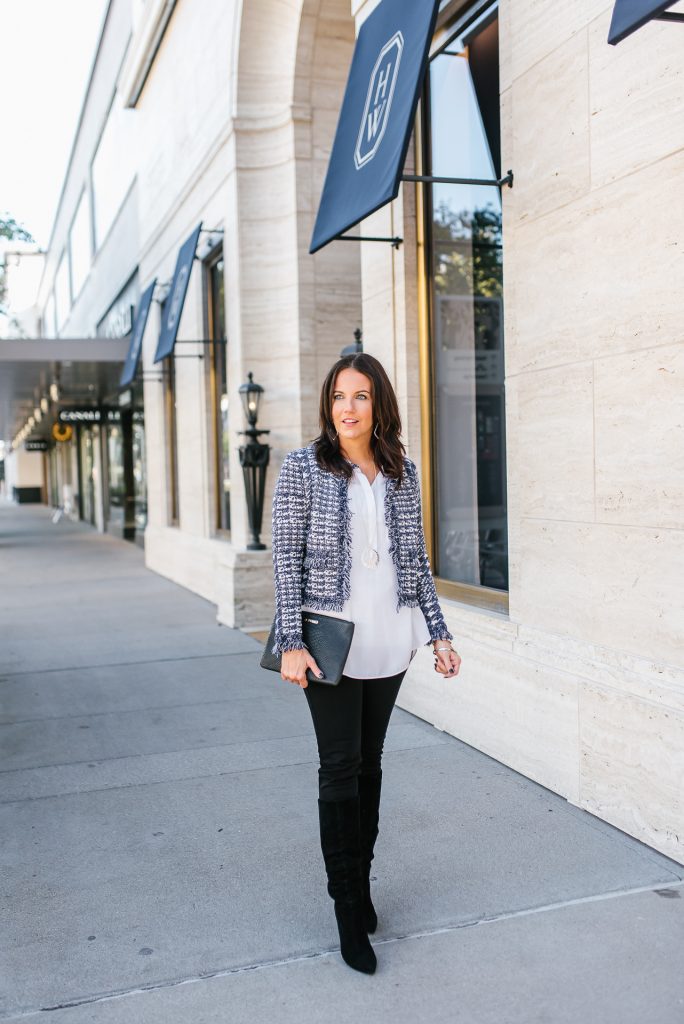 fall outfit | navy blue cropped jacket | black suede boots | Affordable Fashion Blog Lady in Violet