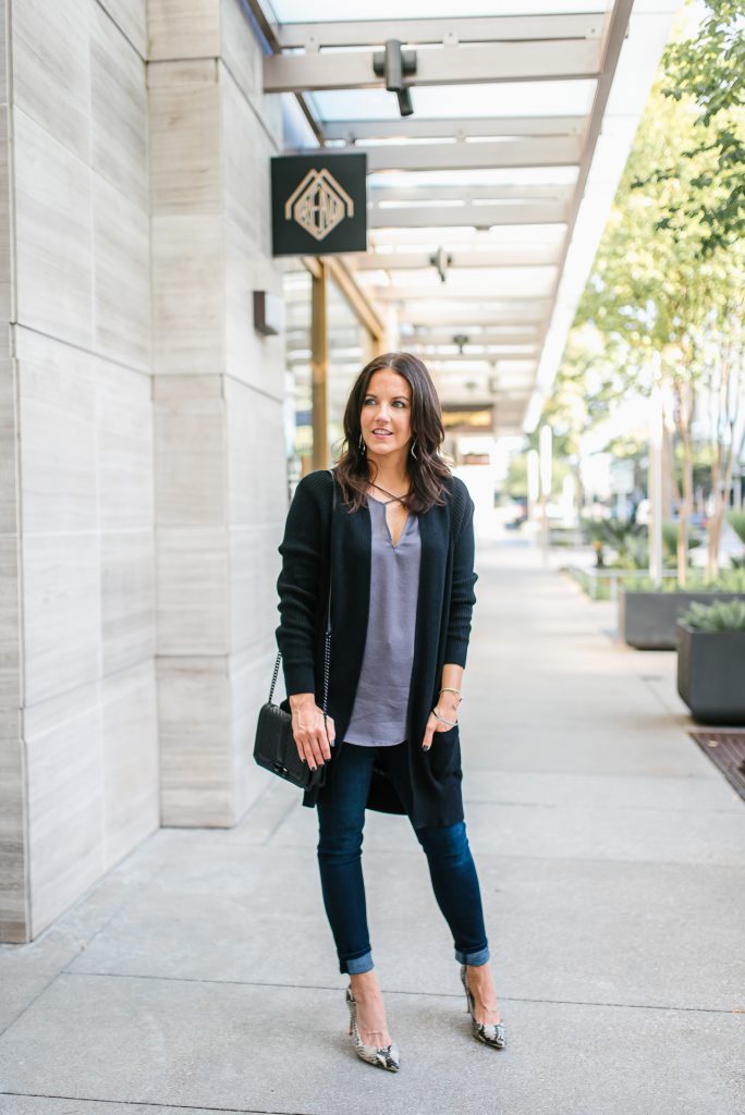 fall outfit | black cardigan | dark wash jeans | Affordable Fashion Blog Lady in Violet