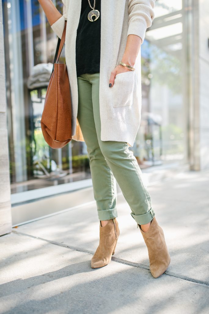 olive green booties outfit