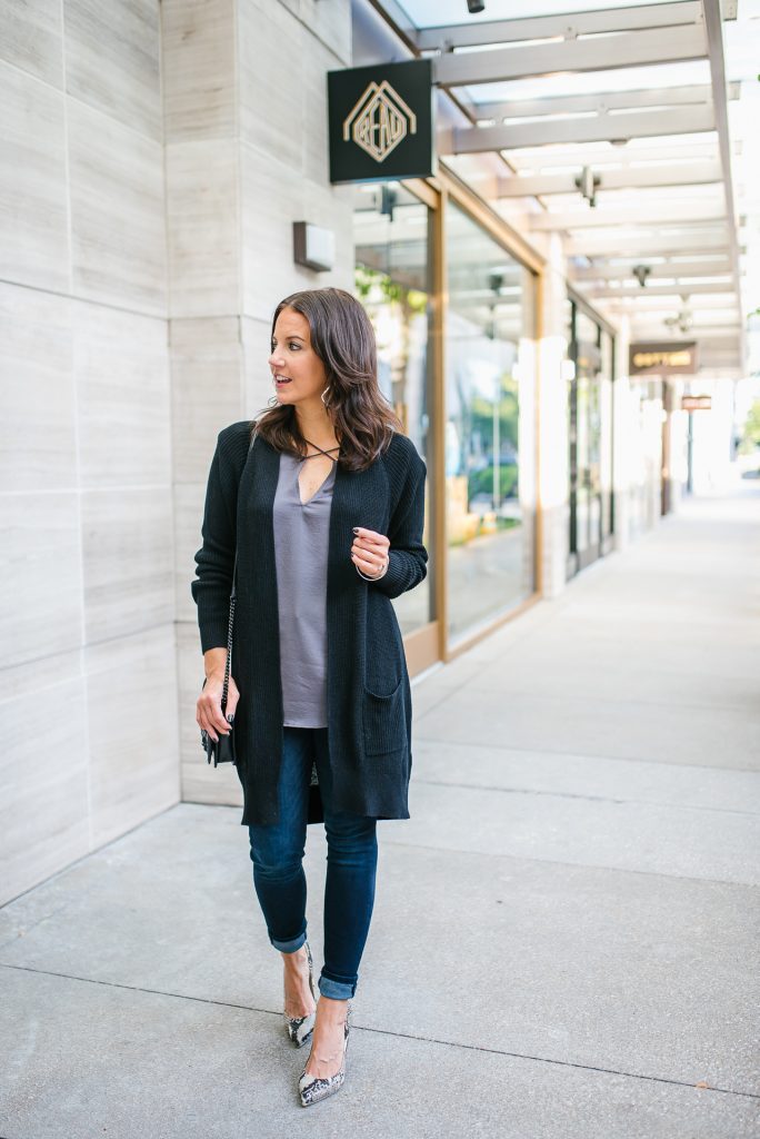 tips for dressing up a cardigan for fall | Petite Fashion Blog Lady in Violet