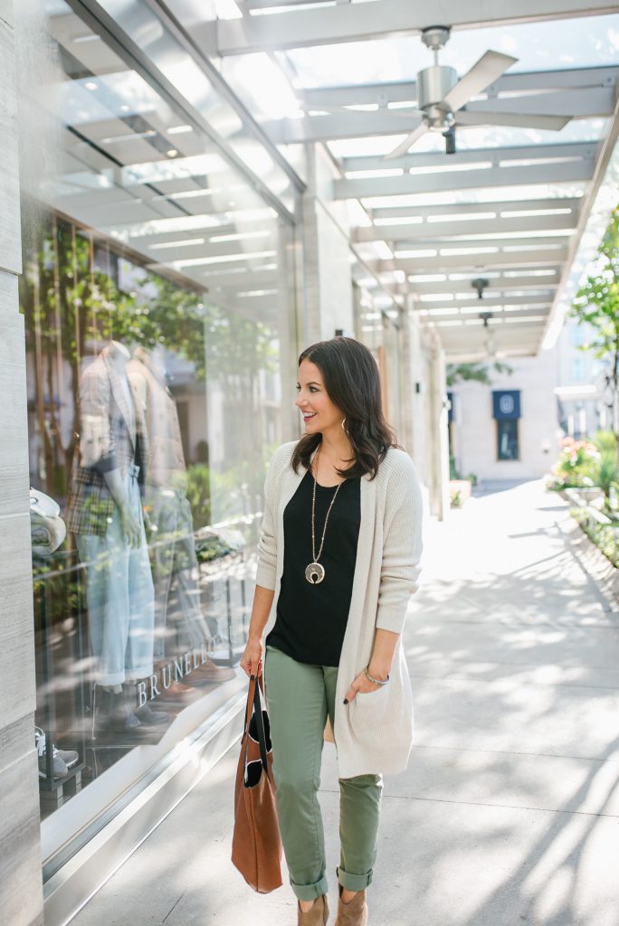 fall outfit | off white long cardigan | stone necklace | Budget Friendly Fashion Blog Lady in Violet