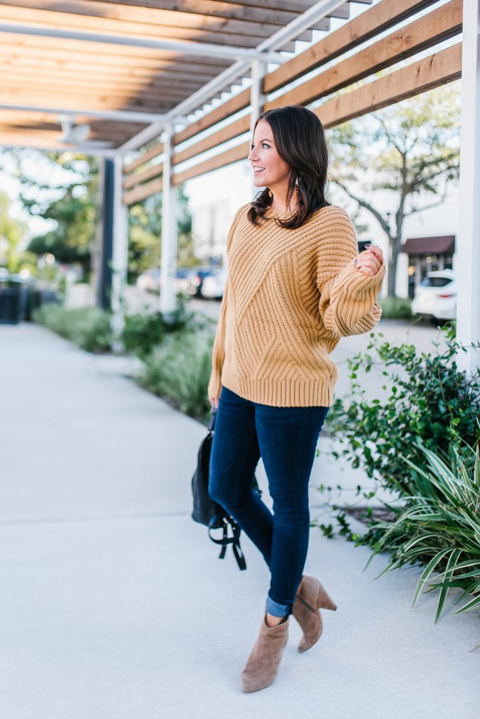 casual cold weather outfit | light brown oversized sweater | suede western booties | Texas Fashion Blogger Lady in Violet