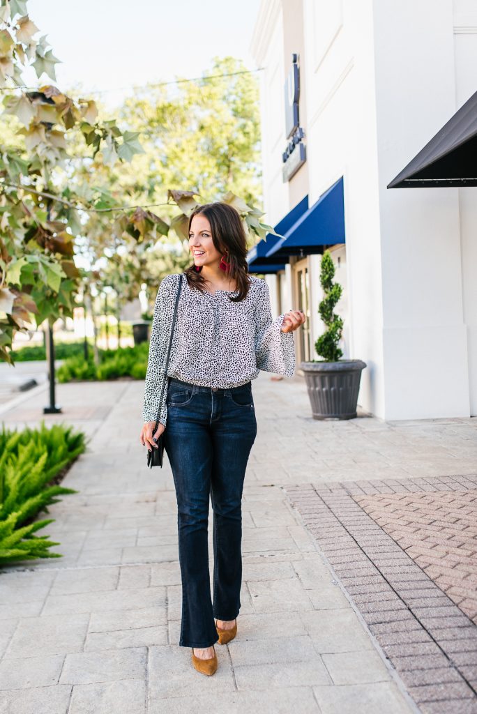 70s inspired outfit | bell sleeve blouse | bootcut flare jeans | Southern Style Blog Lady in Violet