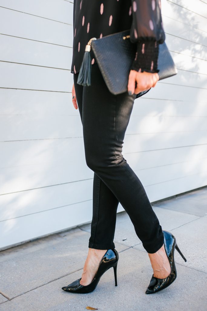 date night outfit | black clutch | patent heels | Everyday Fashion Blog Lady in Violet