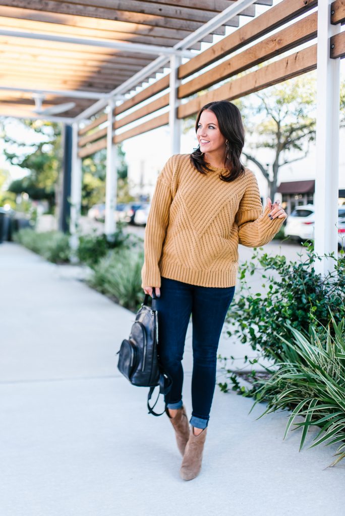 comfy fall outfit | tan brown sweater | high waist skinny jeans | Popular Fashion Blog Lady in Violet