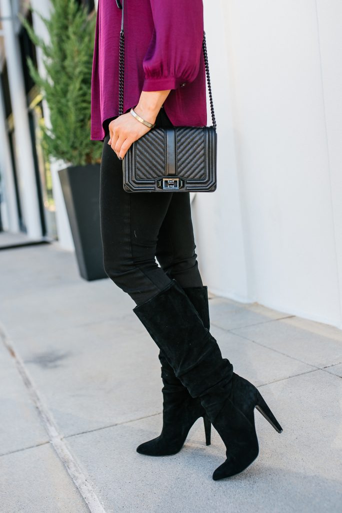 winter outfit | black skinny jeans | slouchy suede boots | Stylish Fashion Blog Lady in Violet