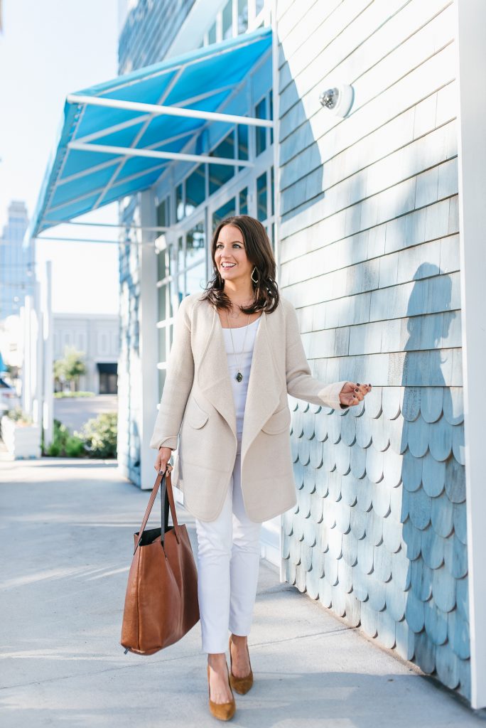 winter outfit | beige long cardigan | white skinny jeans | Texas Fashion Blog Lady in Violet