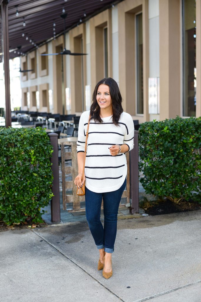 fall outfit | striped sweater | dark blue skinny jeans | Fashion and Lifestyle Blog Lady in Violet