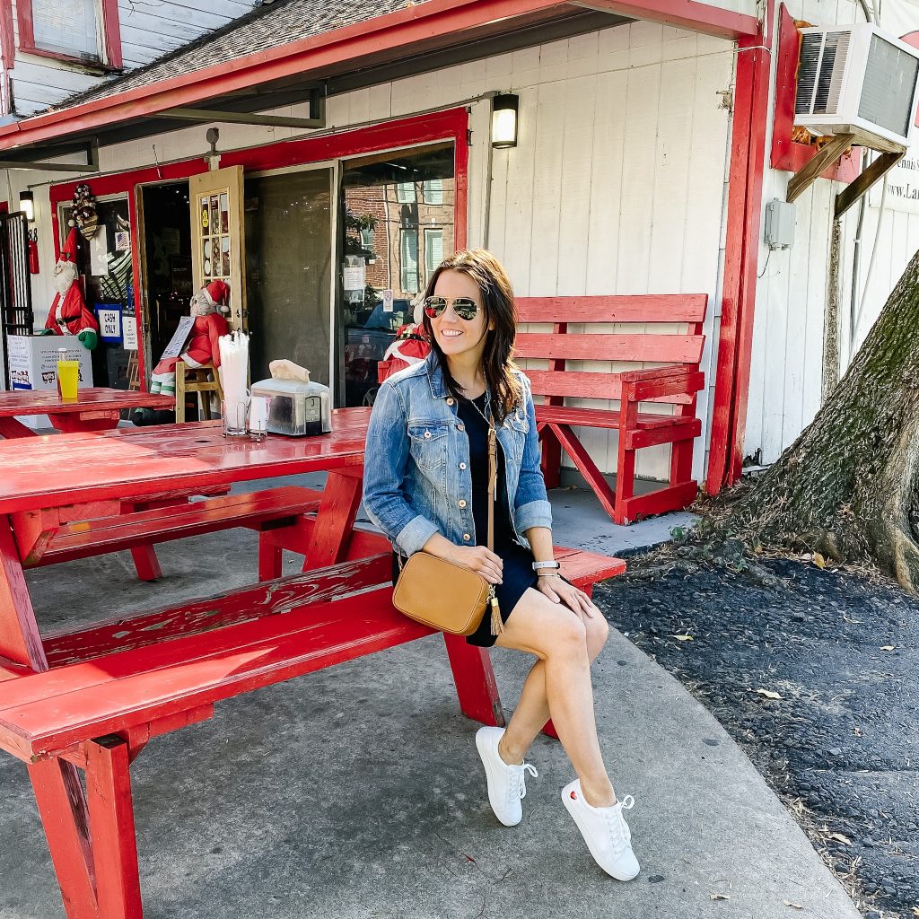 casual outfit | white sneakers | denim jacket | Houston Fashion Blogger Lady in Violet