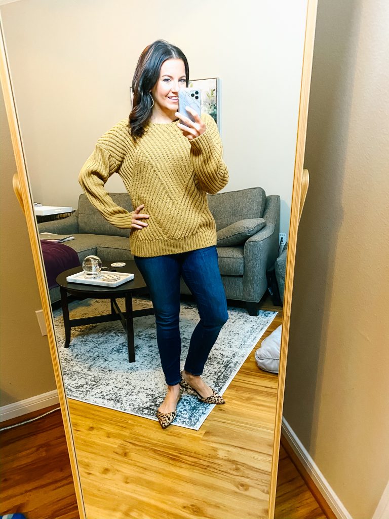 cozy brown sweater with leopard print flats | Casual Fashion Blog Lady in Violet