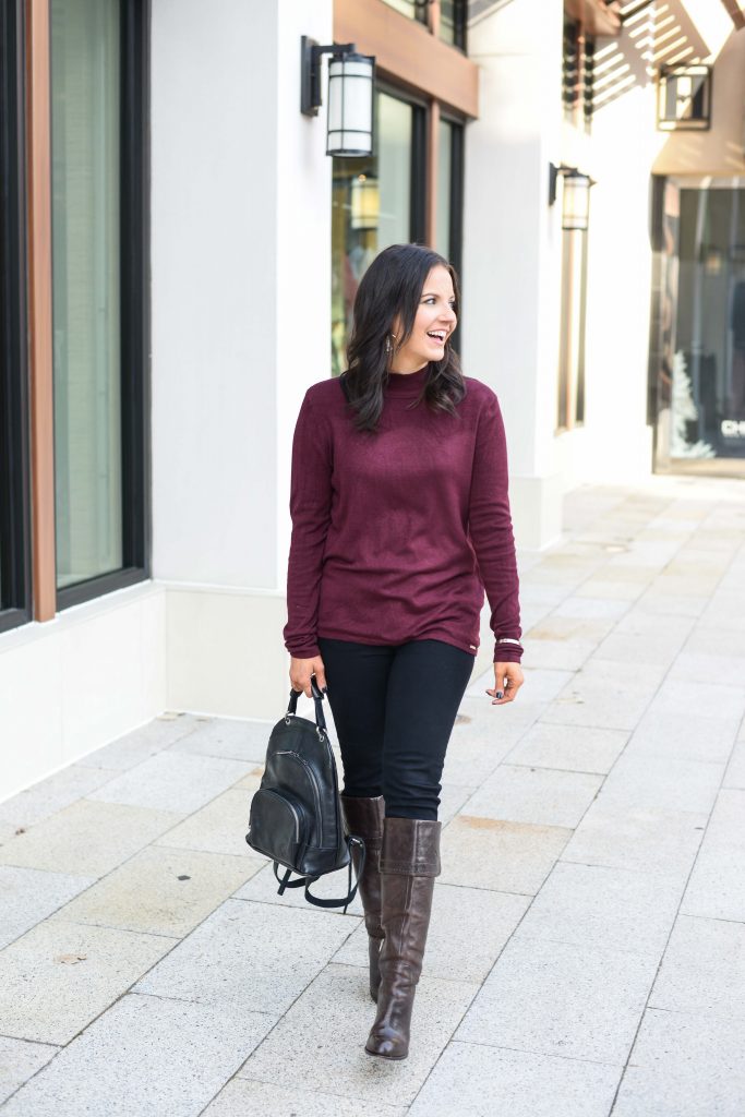 winter outfit idea | maroon lightweight sweater | black skinny jeans | Houston Fashion Blog Lady in Violet