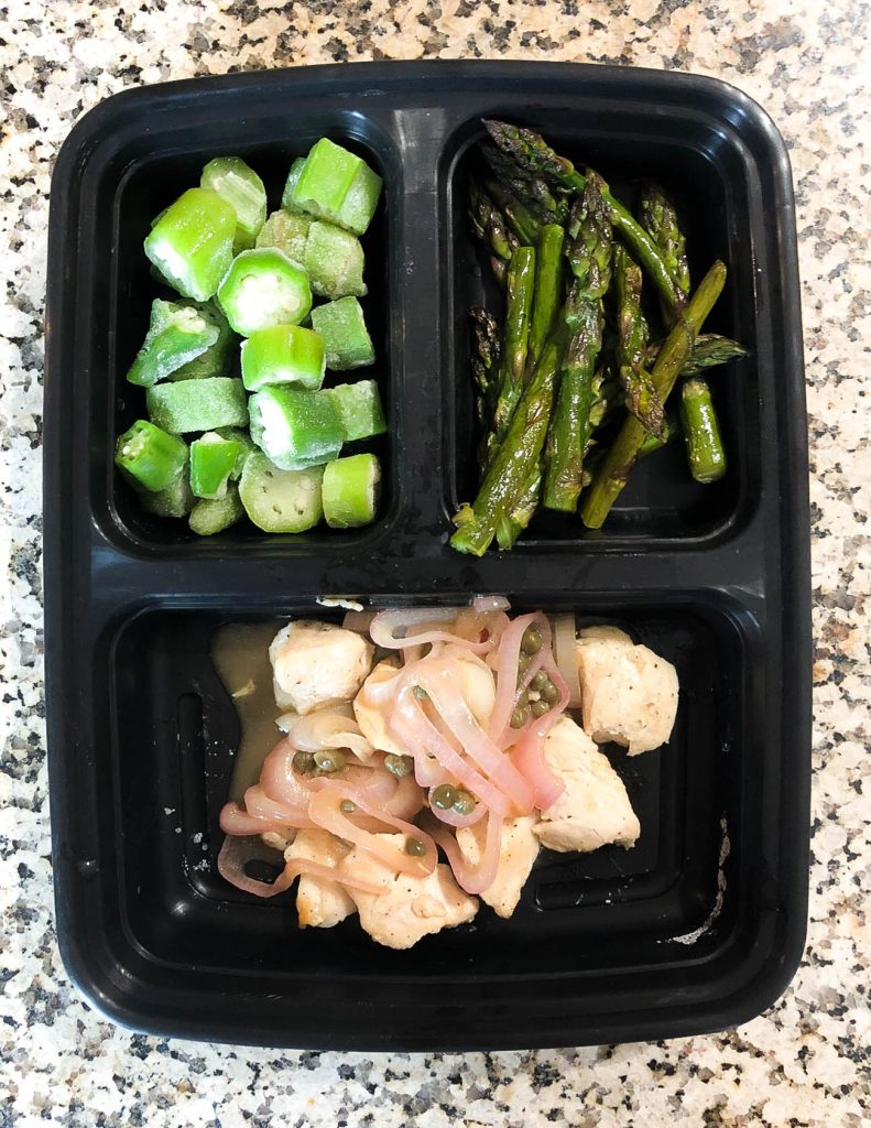 easy meal prep idea chicken picatta roasted asparagus and okra | Healthy Living Blog Lady in Violet