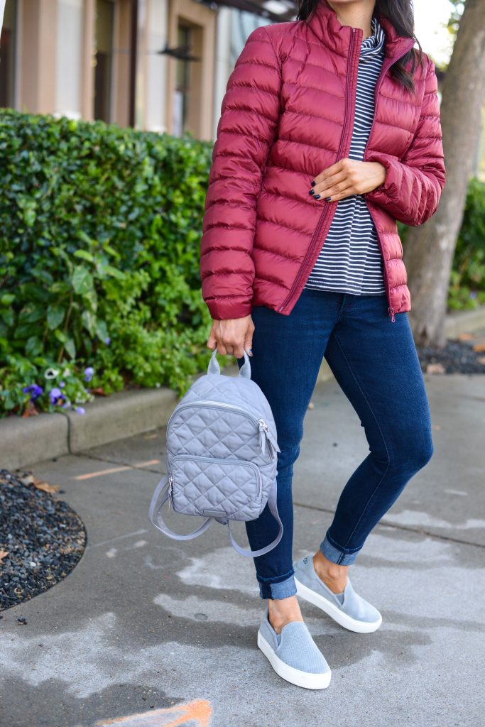 casual winter outfit | warm puffy coat | little gray backpack purse | Budget Friendly Fashion Blog Lady in Violet