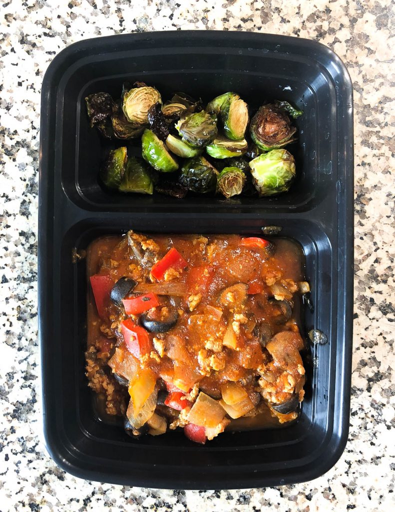 easy meal prep idea turkey and vegetable spaghetti sauce with brussel sprouts | healthy lifestyle blogger lady in violet