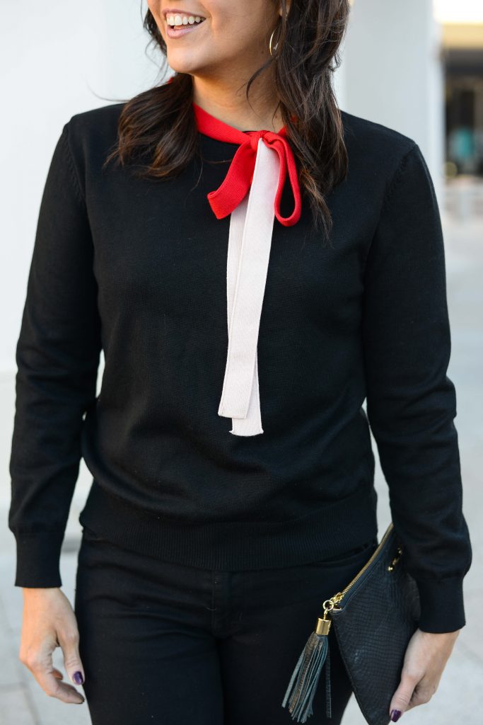 Galentine's Day Outfit  Red & Pink Bow Sweater - Lady in VioletLady in  Violet