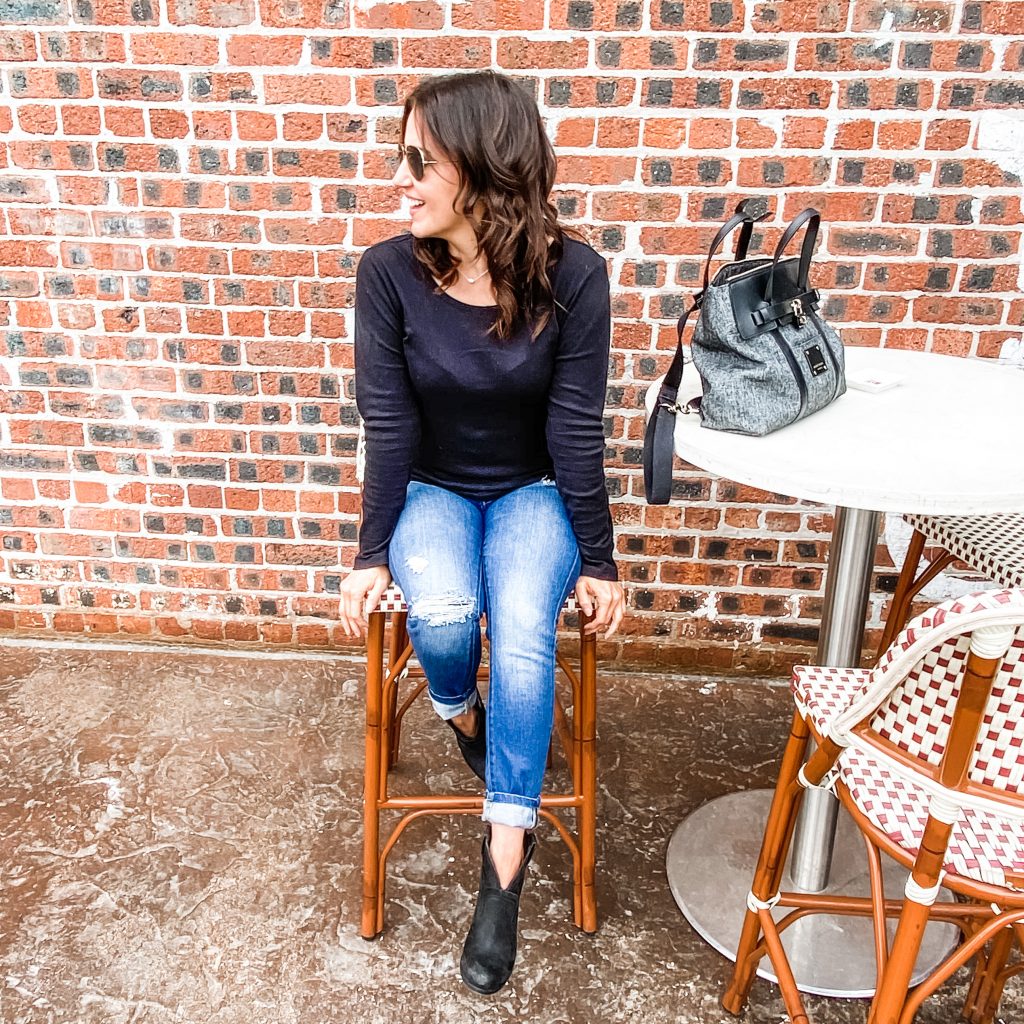 casual weekend outfit | black tee with distressed jeans | Houston Fashion Blog Lady in Violet