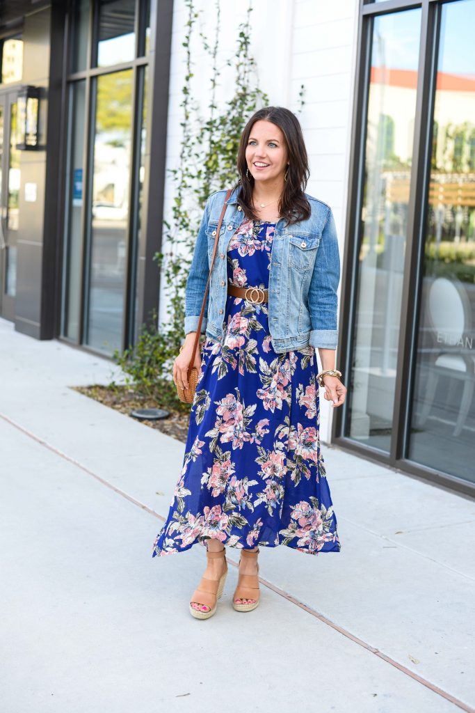 denim jacket on maxi dress