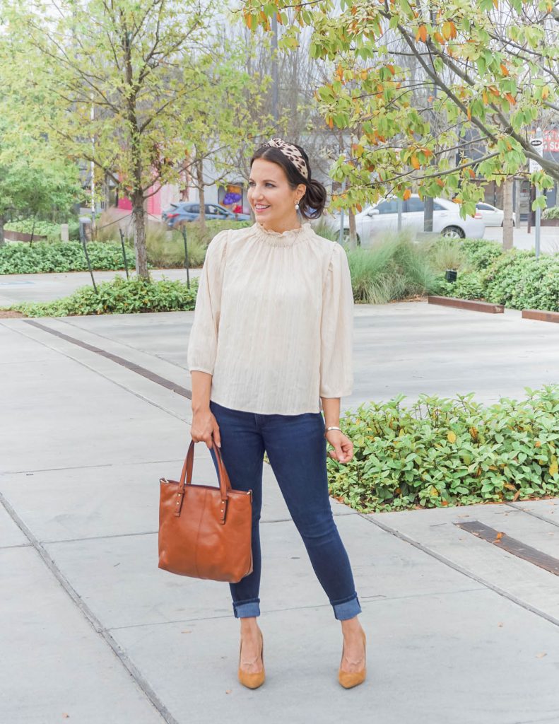 beige high neck top