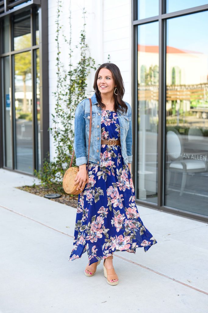 Vacation Outfit // Spring Break Dress // Halter Dress with Wedge Sandals  and Denim Jacket // What to We…