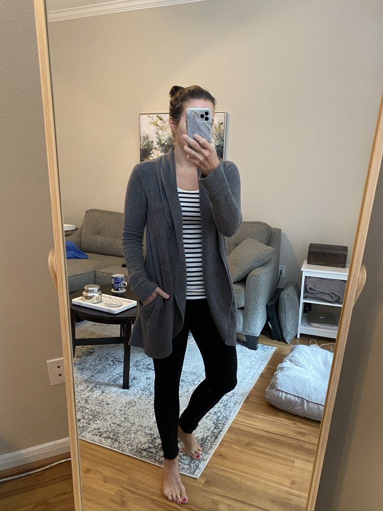 home loungewear | gray cozy cardigan with black leggings | Affordable Fashion Blog Lady in Violet