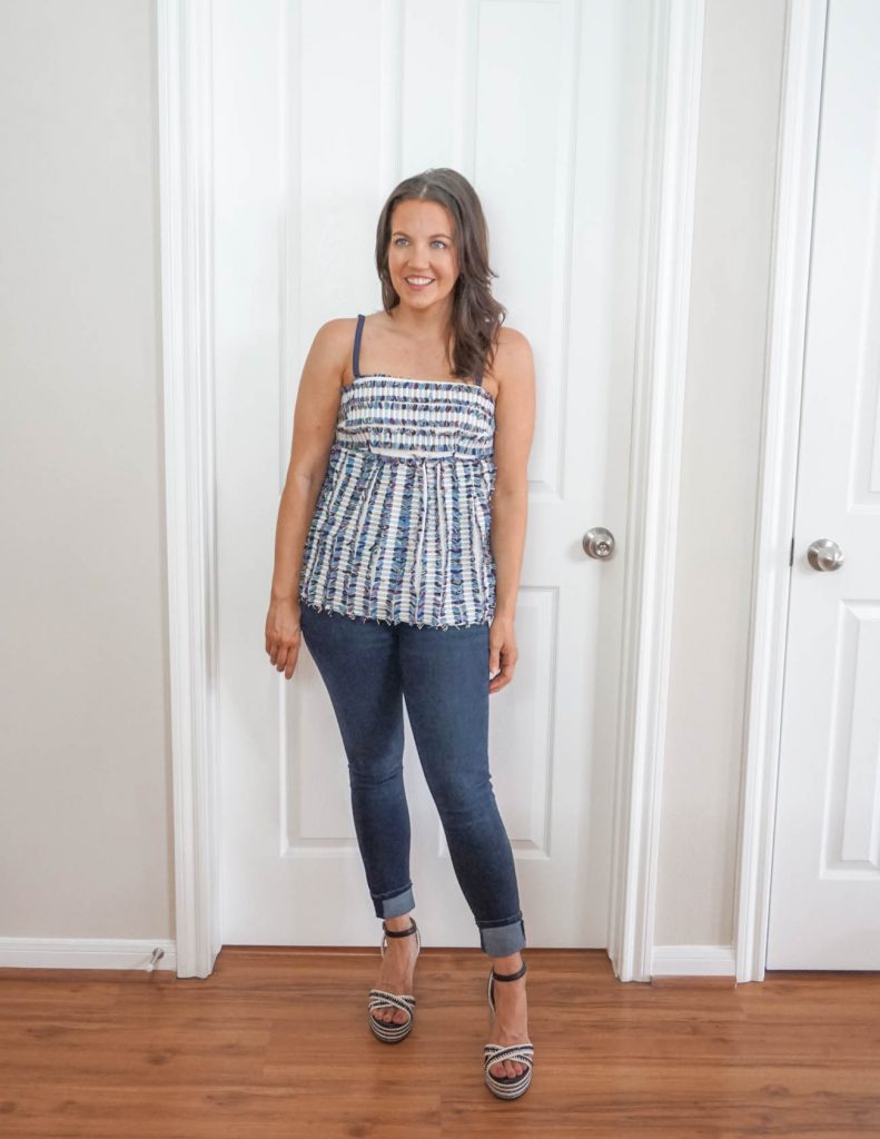 casual spring outfit | striped cami | black wedge sandals | Texas Fashion Blog Lady in Violet