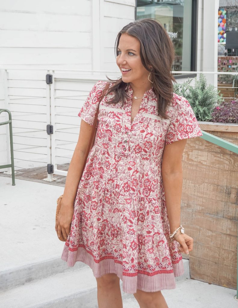 summer outfit | pink floral shift dress | stone bangle bracelets | Petite Fashion Blog Lady in Violet