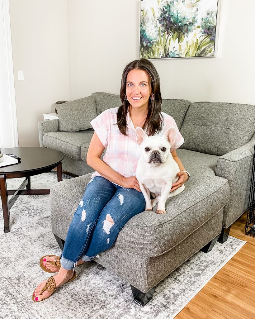 casual outfit | pink plaid top with distressed jeans | Affordable Fashion Blog Lady in Violet