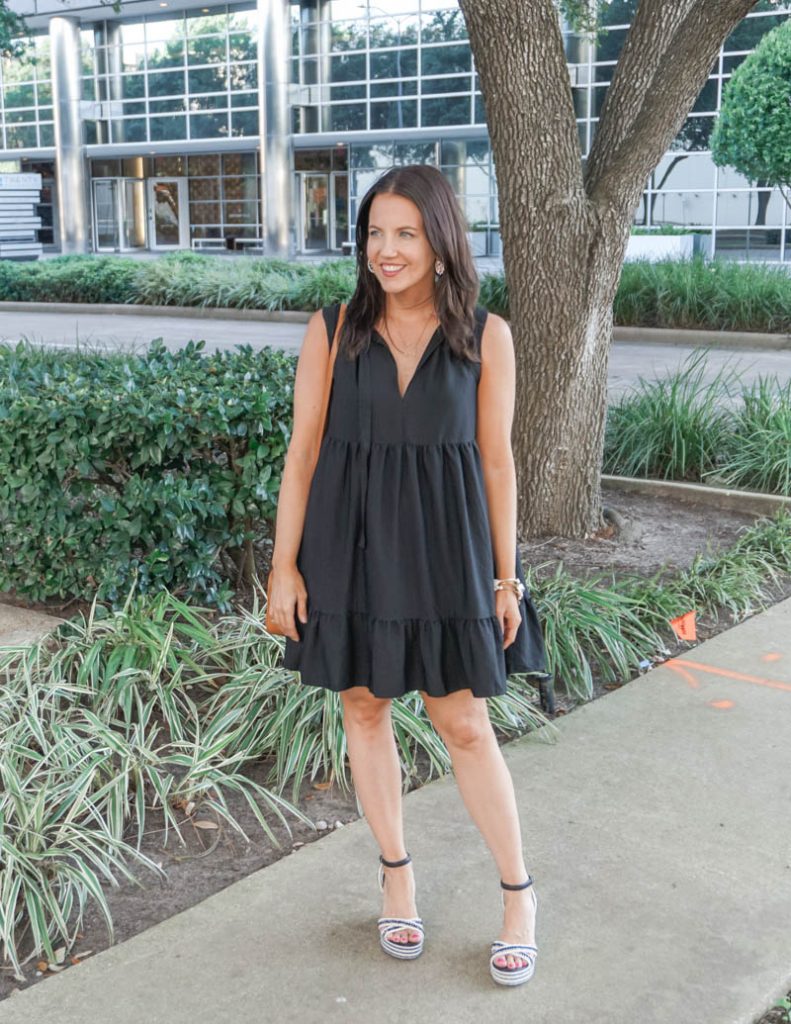 black dress with wedges