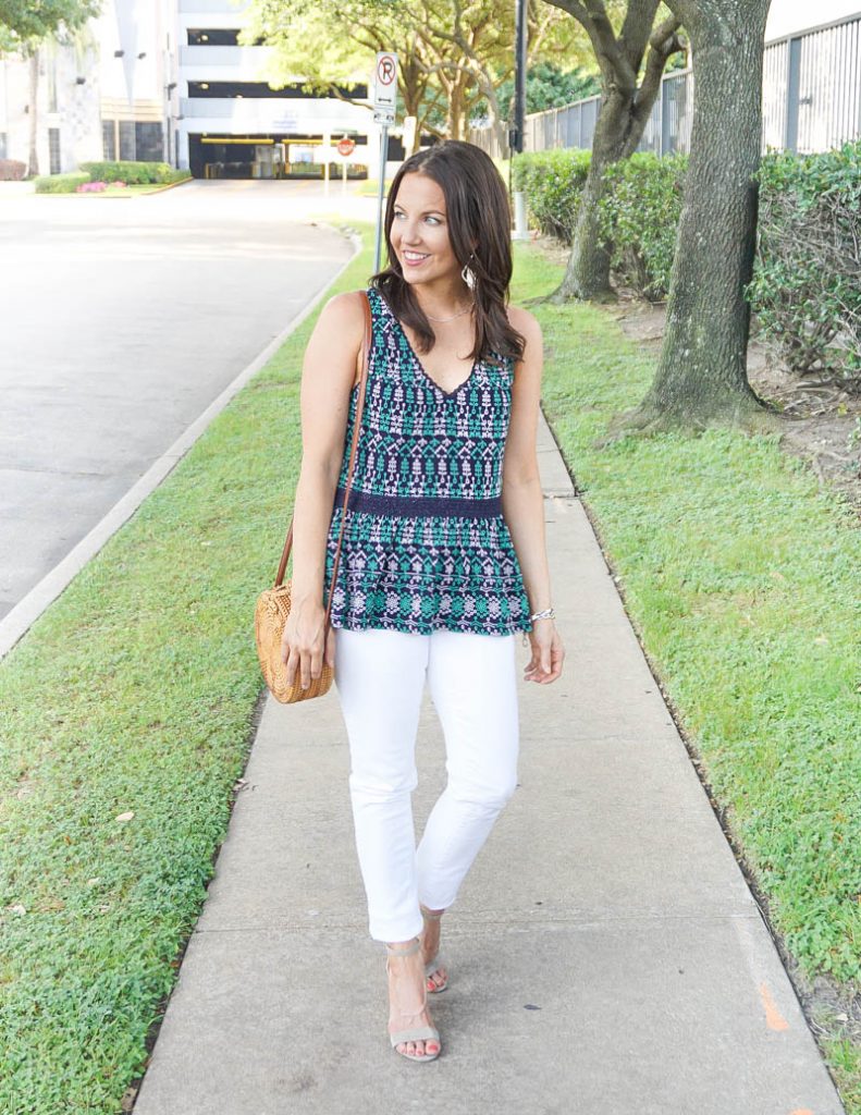 summer outfit | navy embroidered top with white jeans | Affordable Fashion Blog Lady in violet