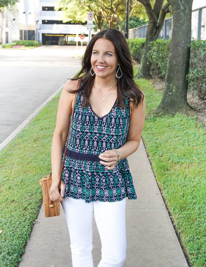 spring outfit | sleeveless embroidered top | silver necklace | Petite Fashion Blog Lady in Violet