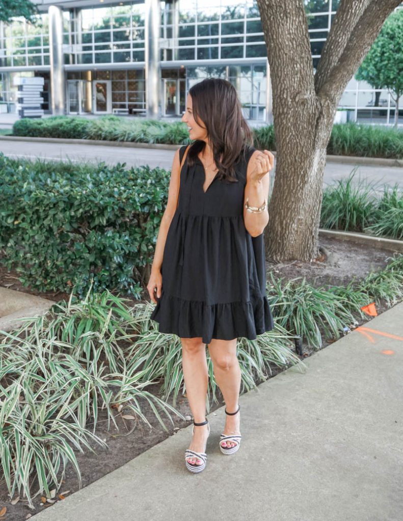 summer outfit | black swing style dress with espadrille wedges | Attainable Style Blog Lady in Violet