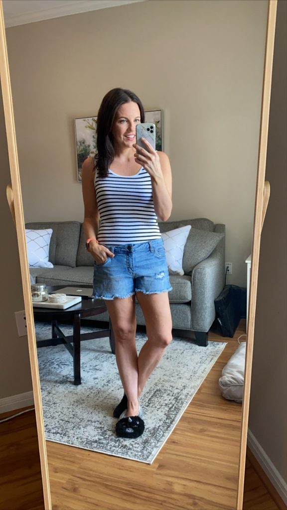 summer outfit | striped tank top with distressed shorts | Everyday Fashion Blog Lady in Violet