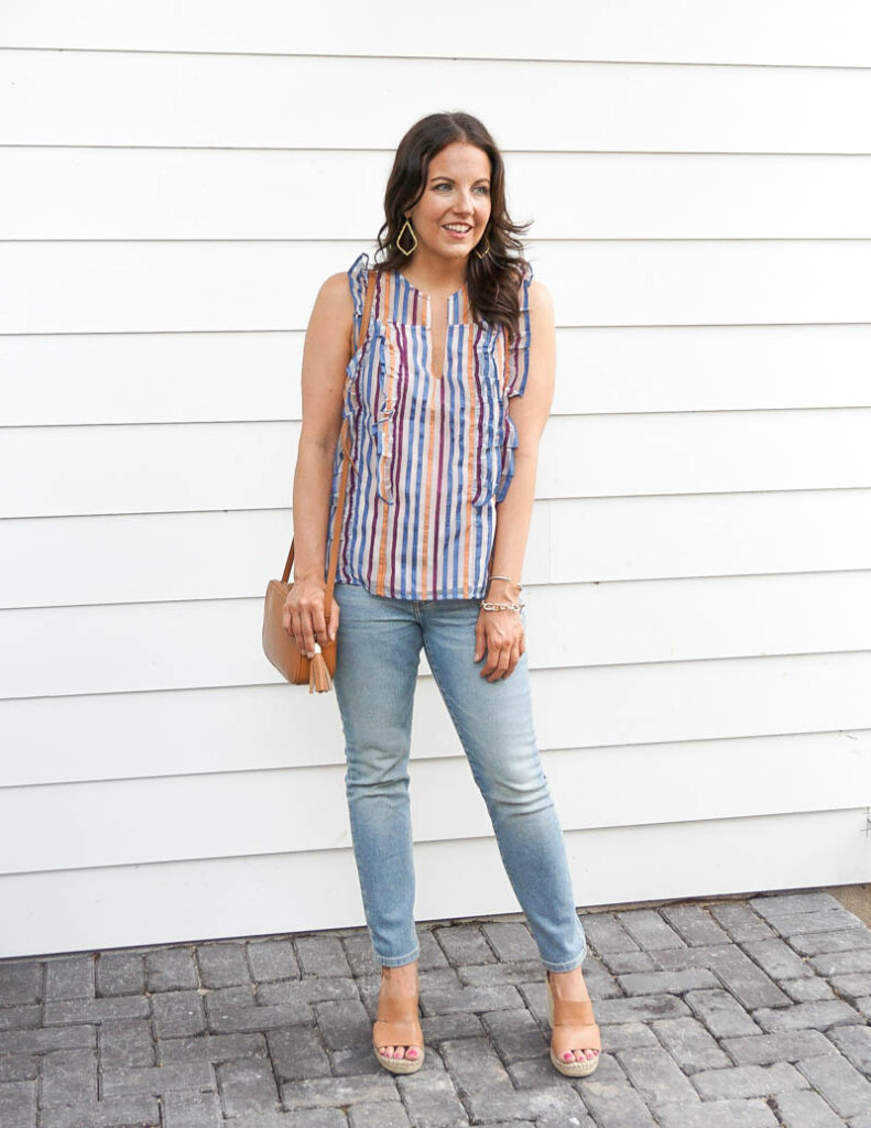 spring outfit | rainbow striped top with light wash denim | Affordable Fashion Blog Lady in Violet