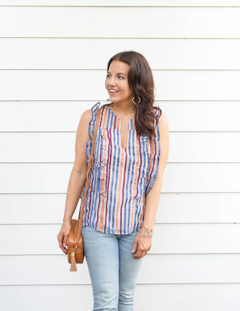 summer outfit | colorful striped blouse | small crossbody purse | Houston Fashion Blog Lady in Violet