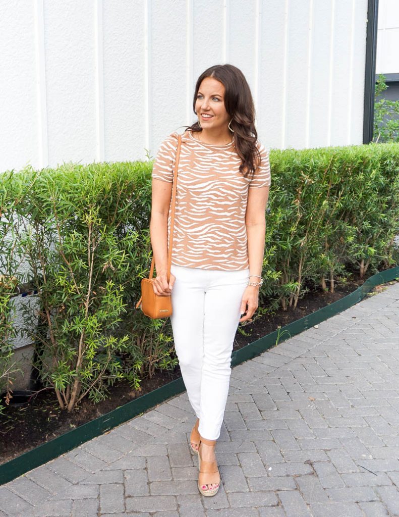 summer fashion | animal print short sleeve sweater | white skinny jeans | Casual Fashion Blog Lady in Violet