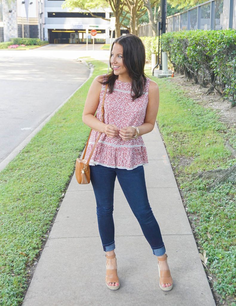 summer outfit | red floral tank top with dark wash skinny jeans | Houston Fashion Blog Lady in Violet