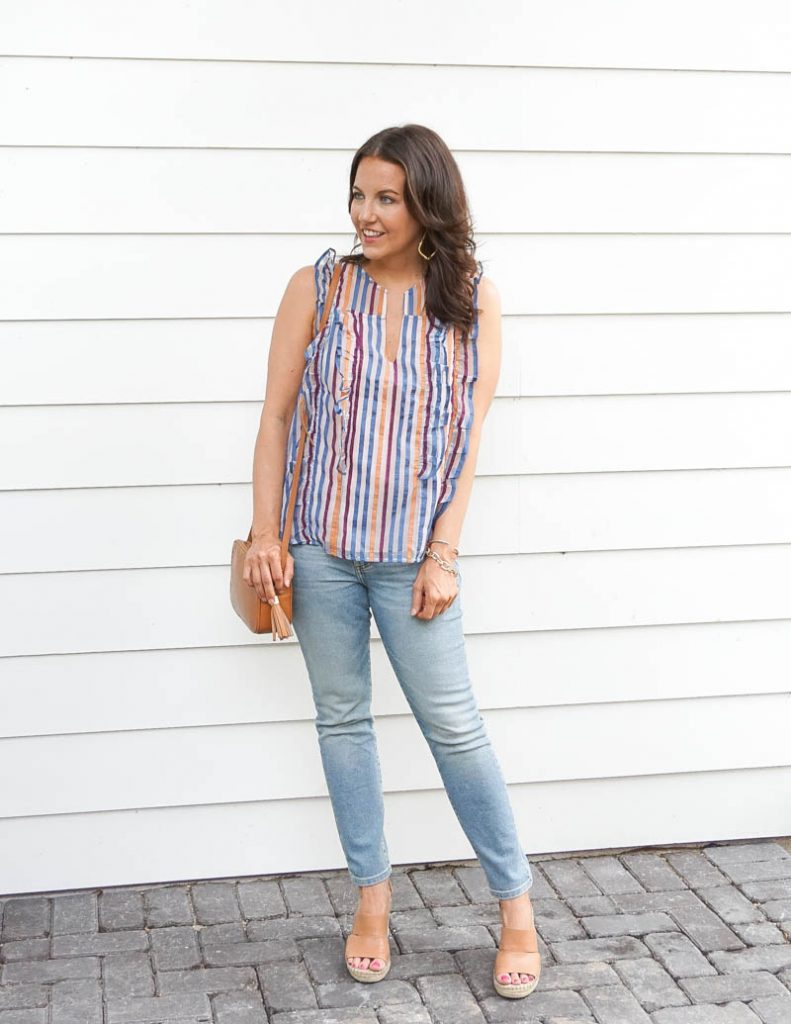 Super cute stripe top with light wash denim jeans and lace up