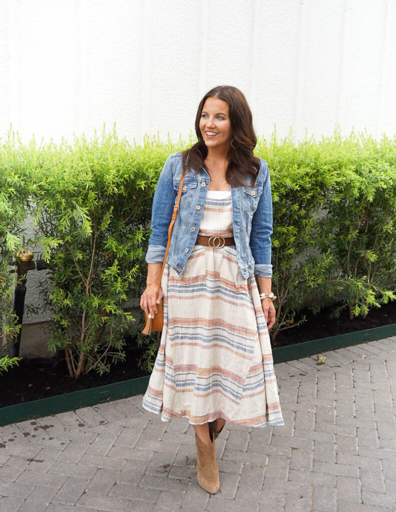 denim jacket with midi dress